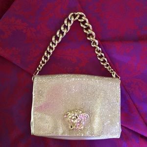 New Versace Gold Leather & Crystal evening bag.